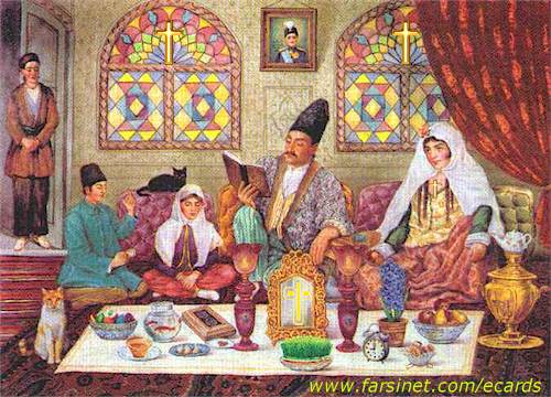 Traditional Persian family NoRuz gathering - HaftSeen Table