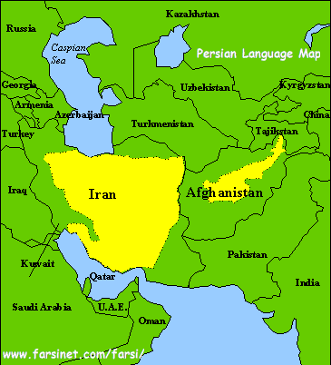 Map of Regions in Iran and Afghanistan that the Primary Spoken Language is Persian Farsi