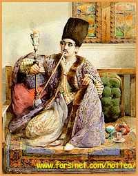 Persian Man smoking Water Pipe in Persian Coffeehouse