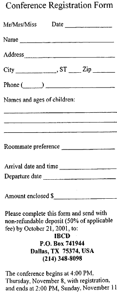 Registration Form for 13th Regional Iranian Christians Conference in Dallas Texas on November 8, 2001