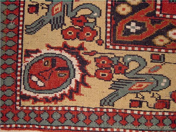 baluch laver Antique Persian Rug Closeup, Portrait of Four Sufi masters in Prayer garmet, Sufi darvish Portraits