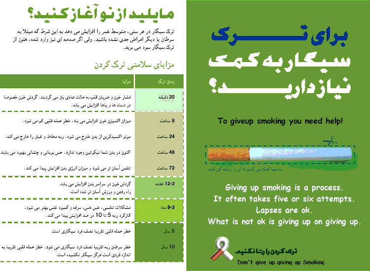 Information on the harmful effects of Smoking and how to stop smoking for good in Persian Farsi