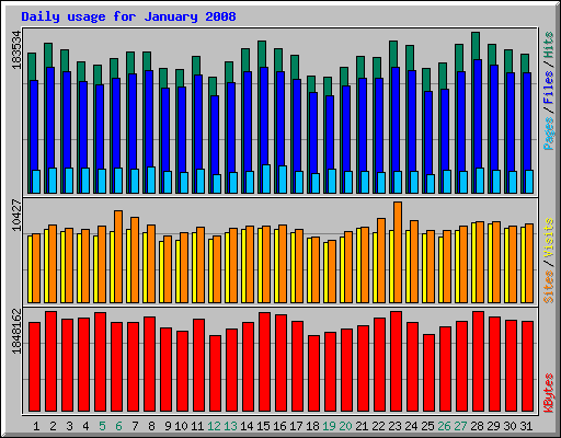 Daily usage for January 2008